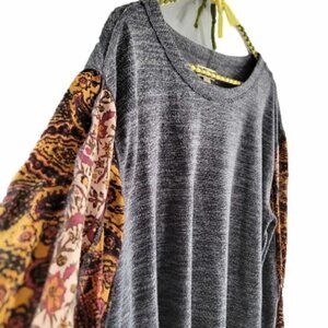 Style & Co Heather grey bodice sweater with orange, rust and black pattern